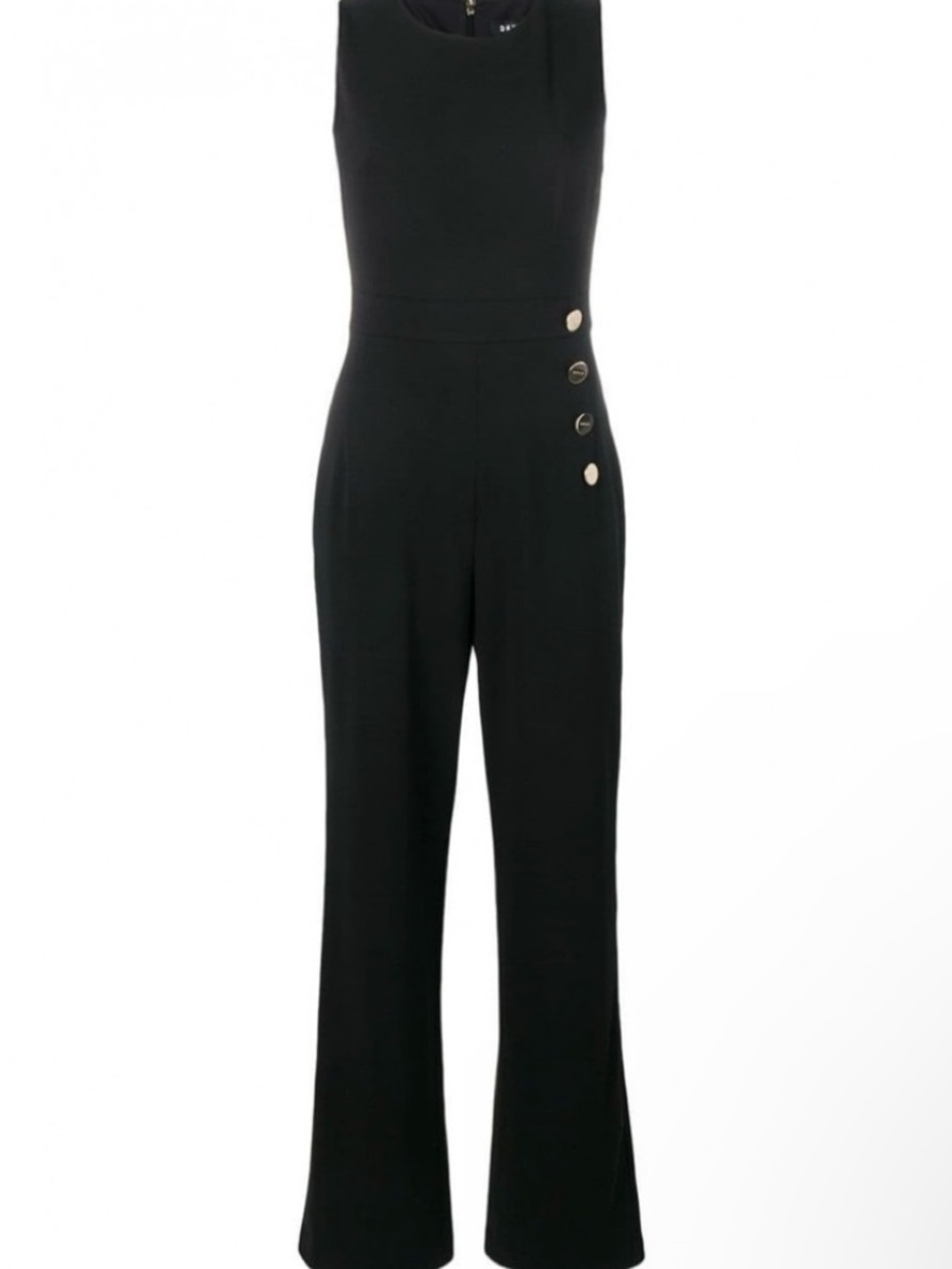 DKNY Black Sleeveless Wide-Leg Jumpsuit with Gold Button Detail -Size 6 - Picture 5 of 9